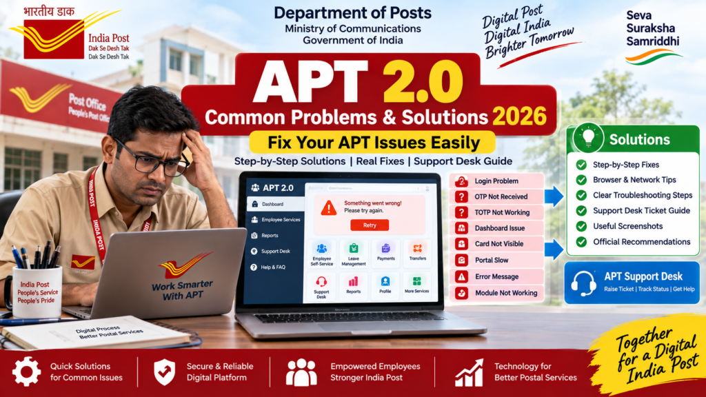 APT Common Problems & Solutions 2026 – India Post APT 2.0 Login, OTP, TOTP and Dashboard