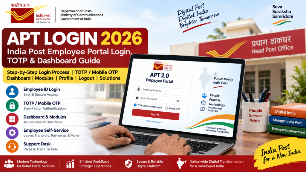 APT Login 2026 – India Post Employee Portal Login, TOTP and Dashboard